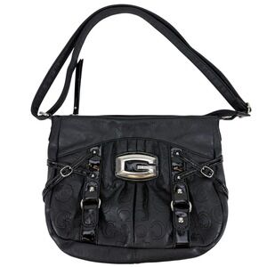 Vintage GUSSACI Handbag Black Full Zip Adjustable‎ Leather